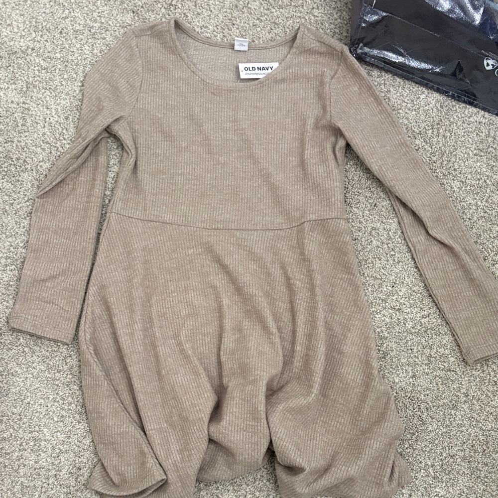 Old Navy Ribbed Beige Long Sleeve Dress